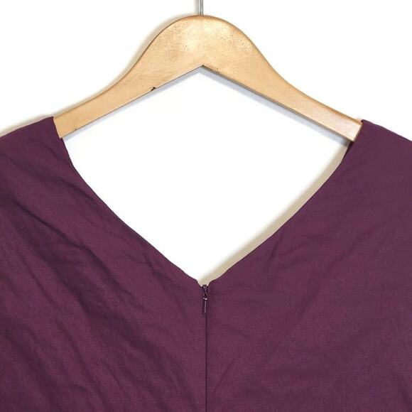 Eileen Fisher V Neck Sleeveless Shirred Cotton Silk Purple Midi Dress Size 10 - Picture 10 of 16